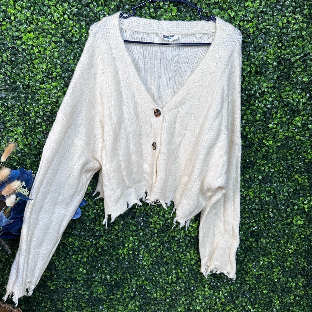 Off white over sized Button-Up‎ Distressed Sweater nwt